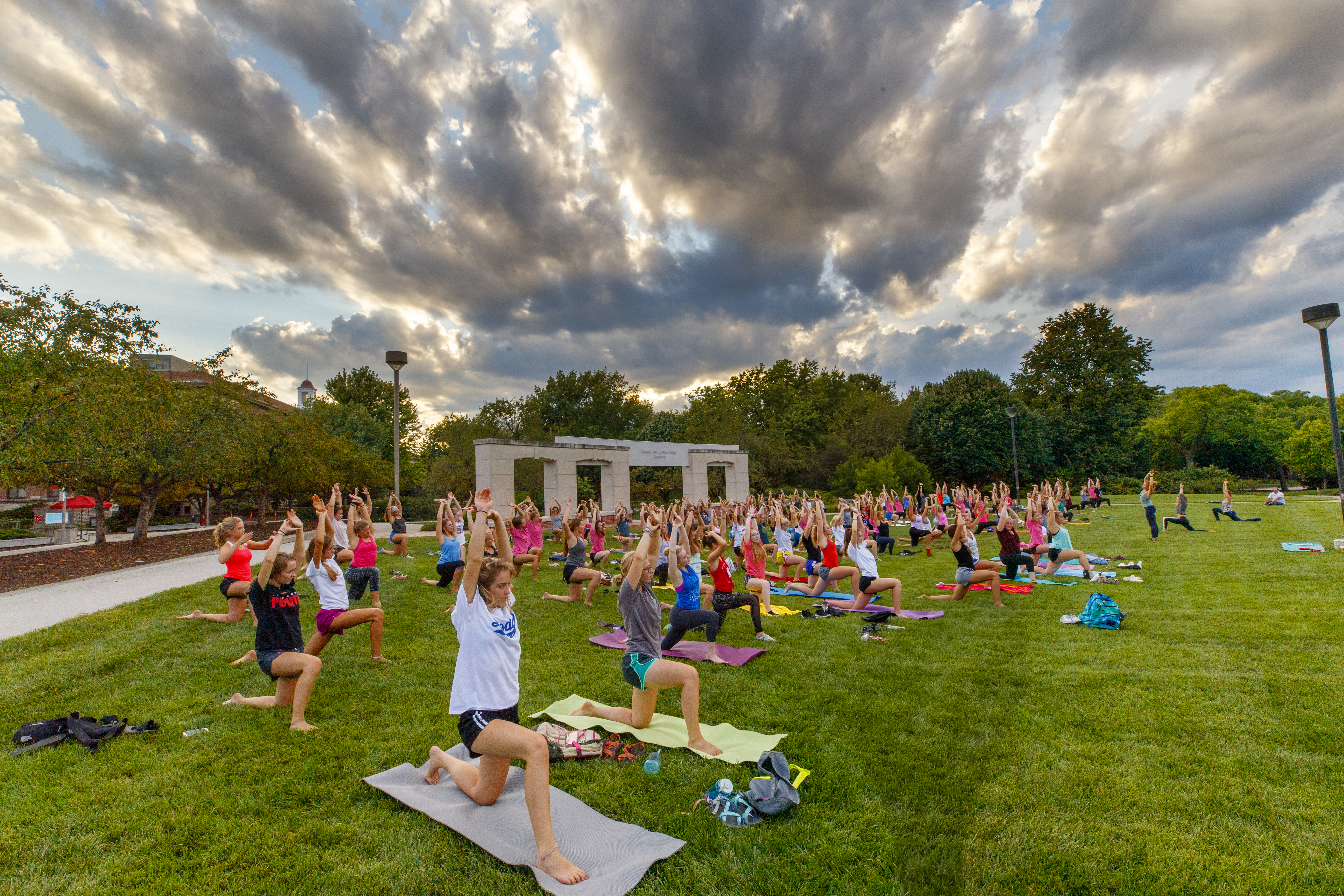 People do yoga outdoors