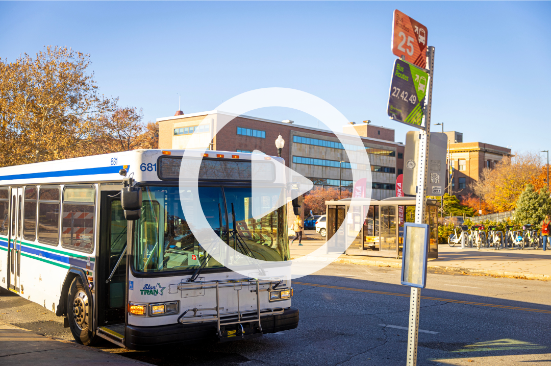 A City of Lincoln bus stops outside the Nebraska Union