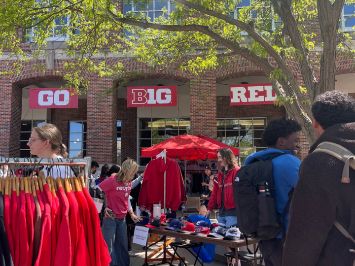 Students shop for second-hand Husker gear at the Sustainable Thrift Pop-Up Event on the Union Plaza