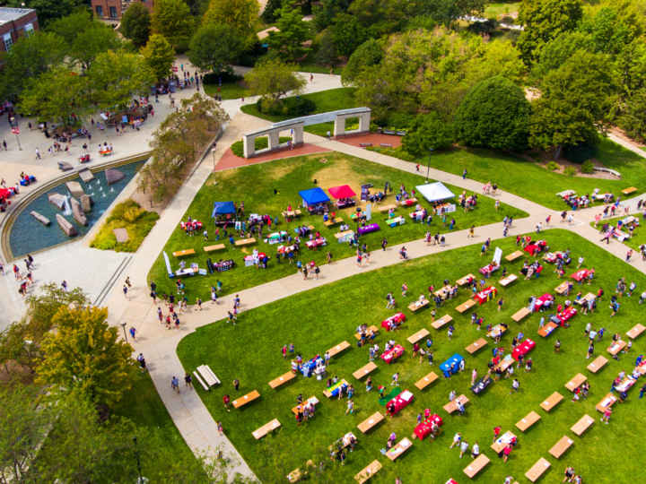 An aerial photo of the Union Plaza that show an outdoor event